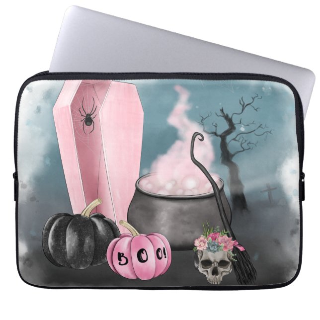 Spooky Halloween Grave Yard en Spider Webs Samsu Laptop Sleeve (Voorkant)