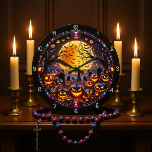 Spooky Halloween Graveyard Jack-o'-Lanterns Grote Klok