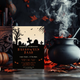 Spooky Halloween Graveyard Silhouette Party Kaart