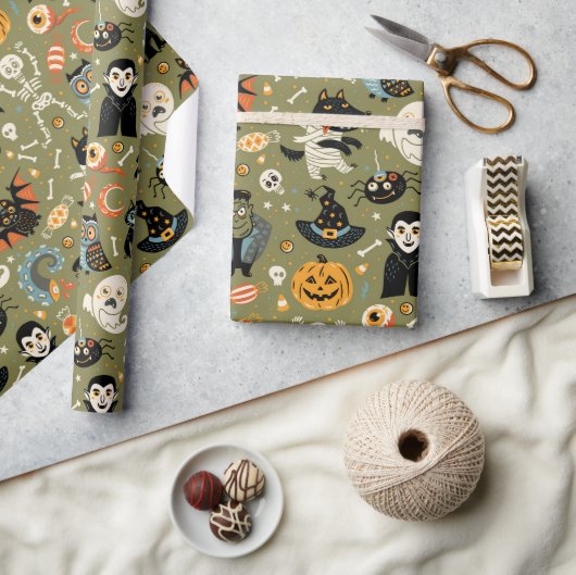 Spooky Halloween Green Cadeaupapier (Crafts)
