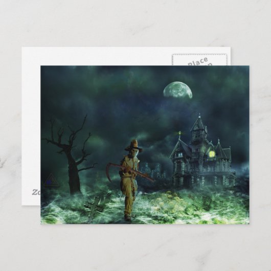 Spooky Halloween Grim Reaper en Haunted House Briefkaart (Voorkant / Achterkant)