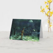 Spooky Halloween Grim Reaper en Haunted House Kaart (Gele Bloem)