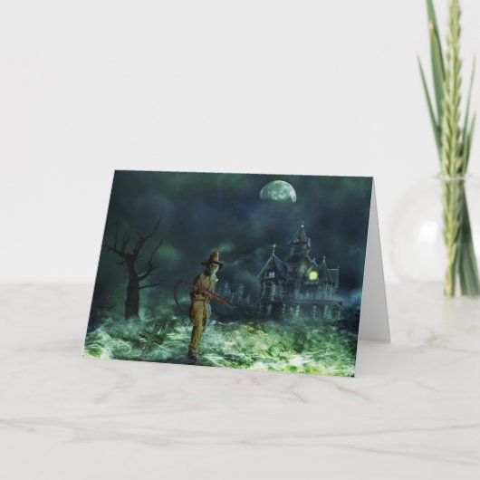 Spooky Halloween Grim Reaper en Haunted House Kaart (Voorkant)