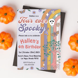 Spooky Halloween Groovy Rainbow 4e verjaardagsfees Kaart