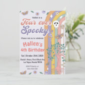 Spooky Halloween Groovy Rainbow 4e verjaardagsfees Kaart (Staand voorkant)