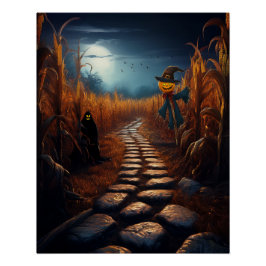 Spooky Halloween Haunted Corn Field Perfect Poster