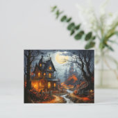 Spooky Halloween Haunted House Briefkaart (Staand voorkant)