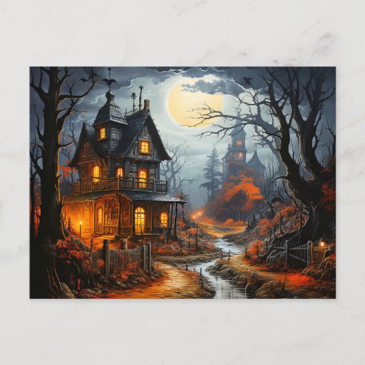 Spooky Halloween Haunted House Briefkaart (Voorkant)