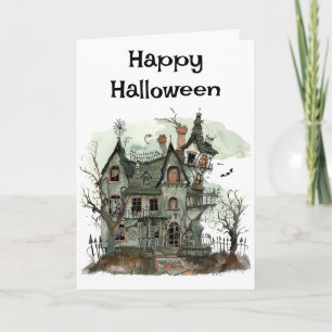 Spooky Halloween Haunted House Greeting Kaart