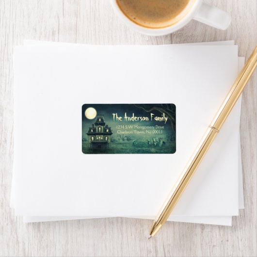 Spooky Halloween Haunted House Moon Etiket (Insitu)