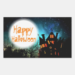 Spooky Halloween Haunted House Rechthoekige Sticker