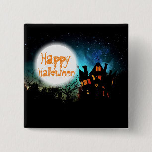 Spooky Halloween Haunted House Vierkante Button 5,1 Cm