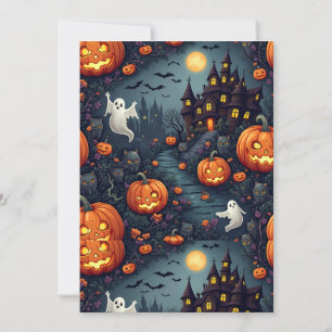 Spooky Halloween Haunted Night Flat Uitnodiging