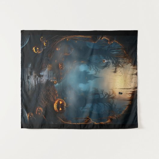 Spooky Halloween Haunted Spider Path Wandkleed (Voorkant (horizontaal))