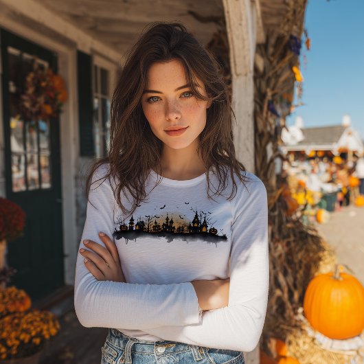 Spooky Halloween Haunted Village Tri-Blend Shirt