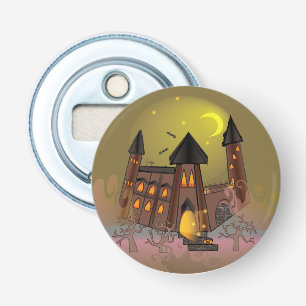 Spooky Halloween heksenhuis en vampieren kasteel Button Flesopener