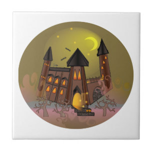 Spooky Halloween heksenhuis en vampieren kasteel Tegeltje
