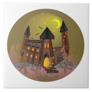 Spooky Halloween heksenhuis en vampieren kasteel Tegeltje