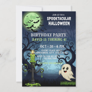 Spooky Halloween Invitation Kaart met spook, vleer