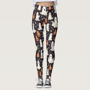 Spooky Halloween Kleine Geesten Zwart Sinaasappel Leggings