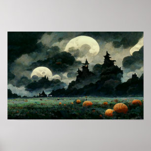 Spooky Halloween Landschap Poster