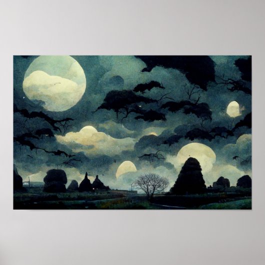 Spooky Halloween Landschapsschilderij Poster (Voorkant)