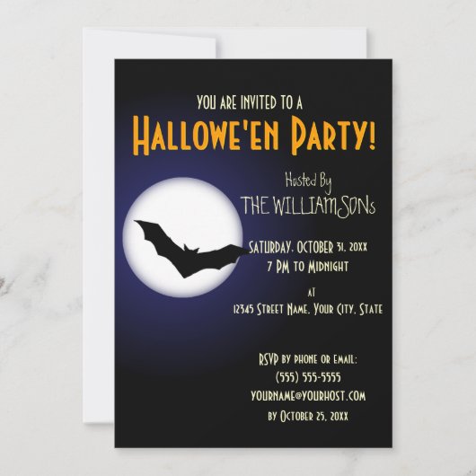 Spooky Halloween Moon en Bat Kaart (Voorkant)