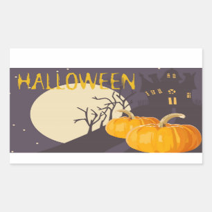  Spooky Halloween Moon en Pumpkin bij nacht Rechthoekige Sticker