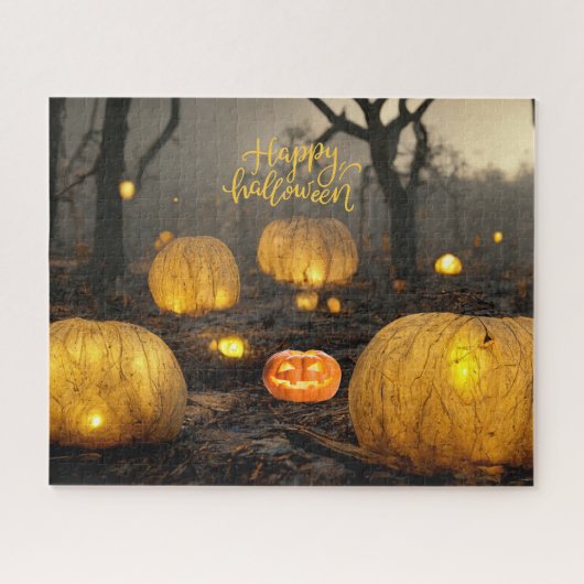 Spooky Halloween Night and Pumpkins in Forest Legpuzzel (Horizontaal)