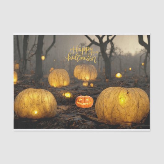 Spooky Halloween Night and Pumpkins in Forest Tissuepapier (Voorkant)