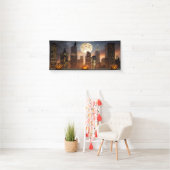 Spooky Halloween Night Cityscape met pompoen Spandoek (Insitu)