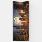 Spooky Halloween Night Cityscape met pompoen Spandoek (Verticaal)