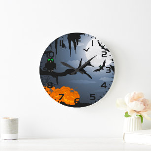 Spooky Halloween Night Scene Grote Klok