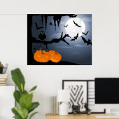 Spooky Halloween Night Scene Poster (Thuiskantoor)