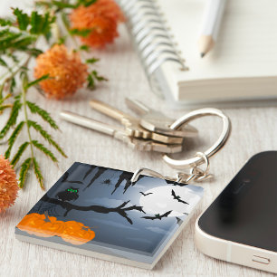 Spooky Halloween Night Scene Sleutelhanger