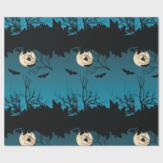 Spooky Halloween Night Volle Maan en Vliegende Vle Cadeaupapier (Vlak)