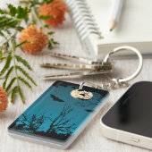 Spooky Halloween Night Volle Maan en Vliegende Vle Sleutelhanger (Voorkant Rechts)