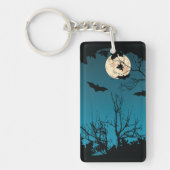 Spooky Halloween Night Volle Maan en Vliegende Vle Sleutelhanger (Voorkant)
