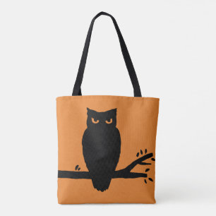 Spooky Halloween Owl Sinaasappel en zwart Draagtas