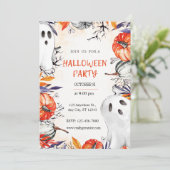 Spooky Halloween Party Invitation Ghost Pumpkin Kaart (Staand voorkant)