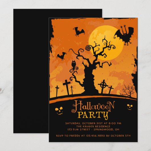 Spooky Halloween Party Invitation Kaart (Voorkant / Achterkant)
