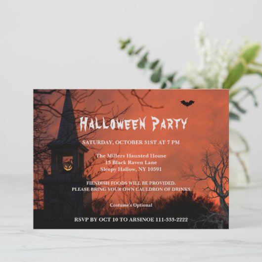 Spooky Halloween Party Invitation Kaart (Staand voorkant)