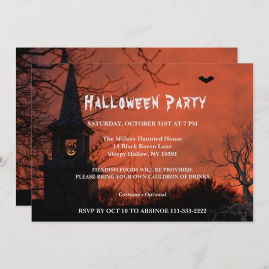 Spooky Halloween Party Invitation Kaart (Voorkant / Achterkant)
