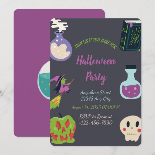 Spooky Halloween Party Invitation Kaart (Voorkant / Achterkant)