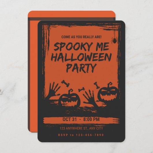 Spooky Halloween Party Invitation Orange Black (Devant / Derrière)
