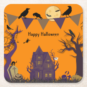 Spooky Halloween Party Invitation Vierkante Kartonnen Onderzetter