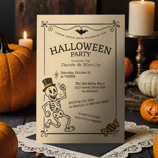 Spooky  Halloween Party Retro Skeleton Kaart