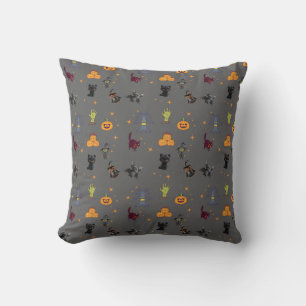 Spooky Halloween patroon met zwarte katten, pompoe Kussen