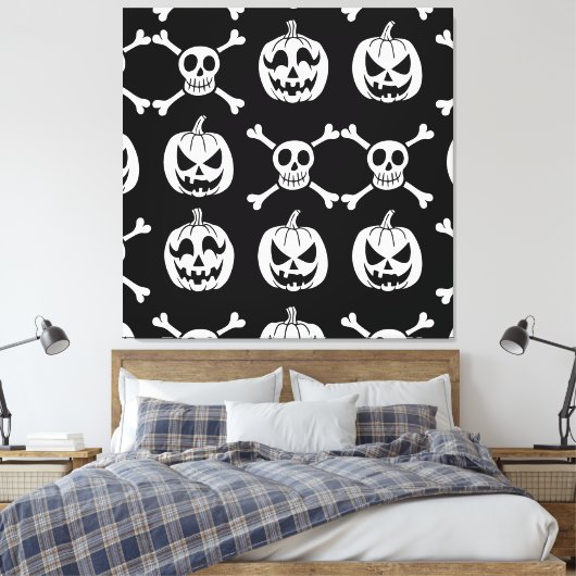 Spooky Halloween Pattern Canvas Afdruk (Insitu (Slaapkamer))