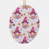 Spooky Halloween Pattern with Pumpkins and witch  Keramisch Ornament (Rechts)